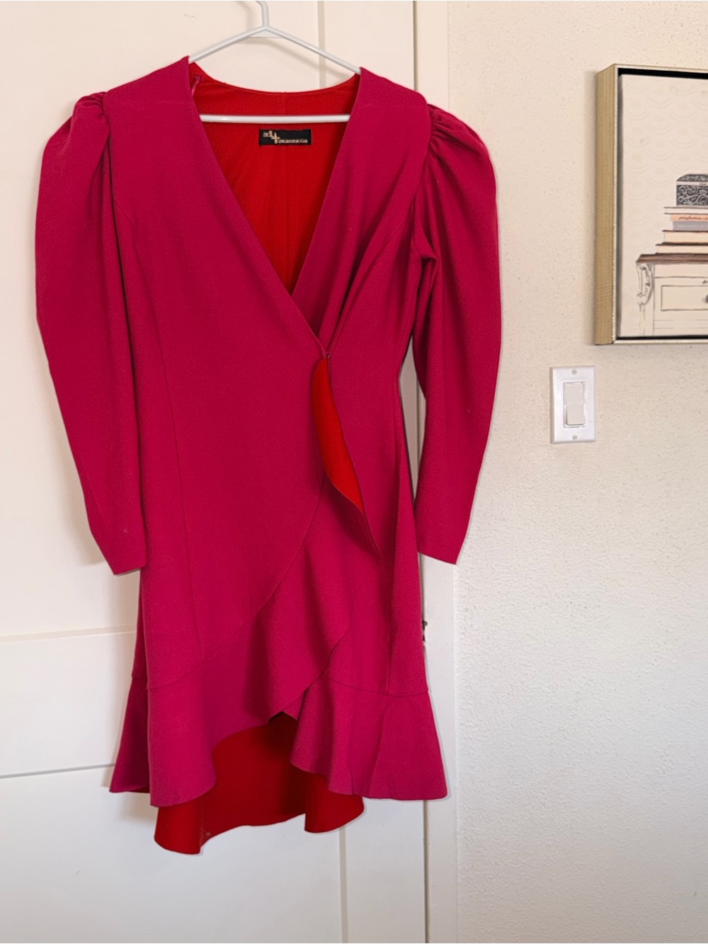 Vibrant Magenta Puff-Sleeve Wrap Dress